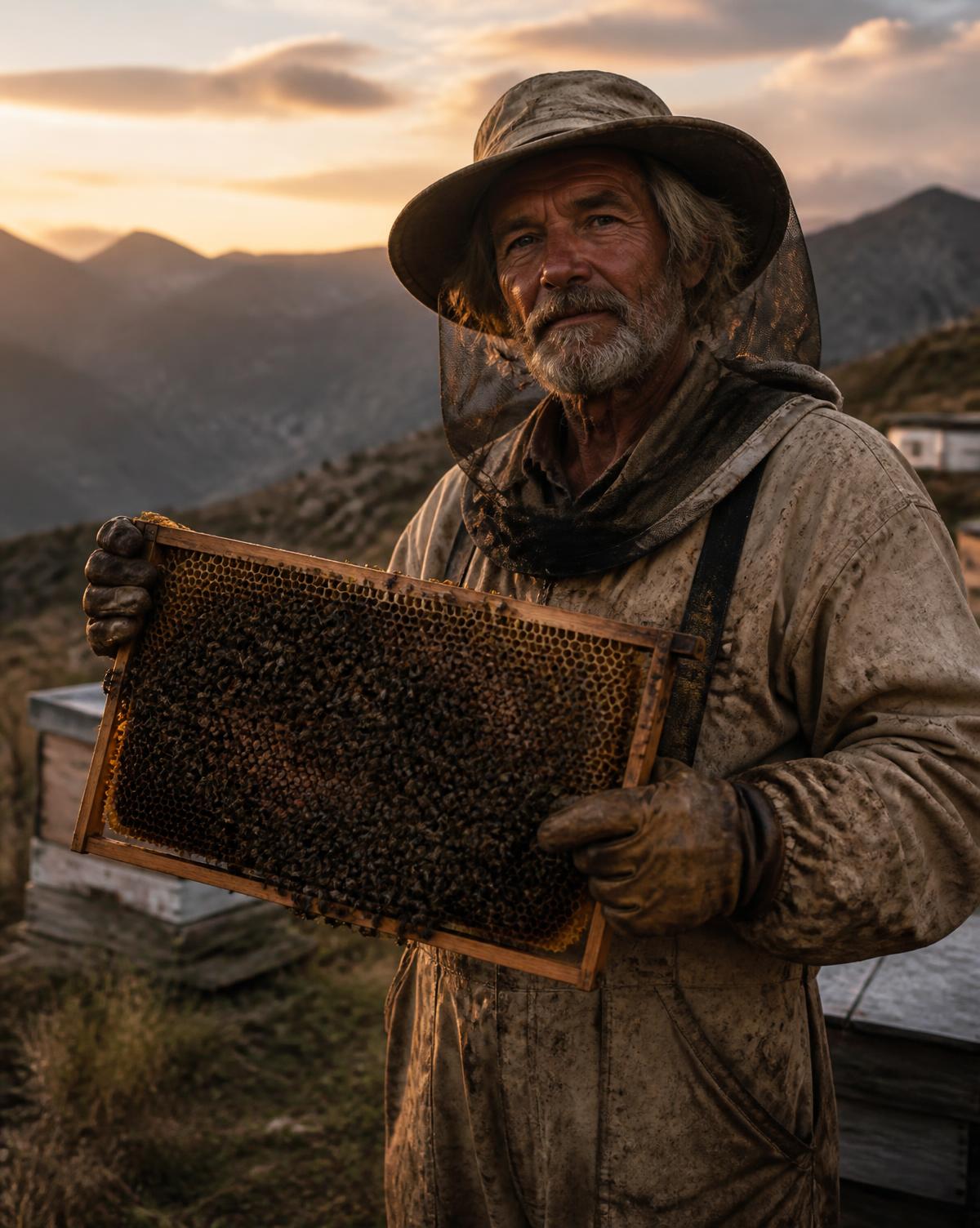 Master Beekeeper Mark Vanderende holding a frame at the Princeton apiary